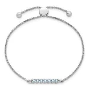 10k White Gold Aquamarine and Diamond Adjustable Bracelet