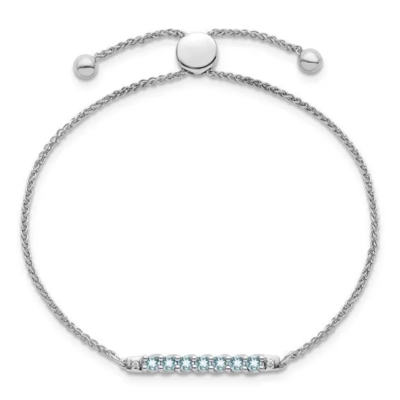 10k White Gold Aquamarine and Diamond Adjustable Bracelet