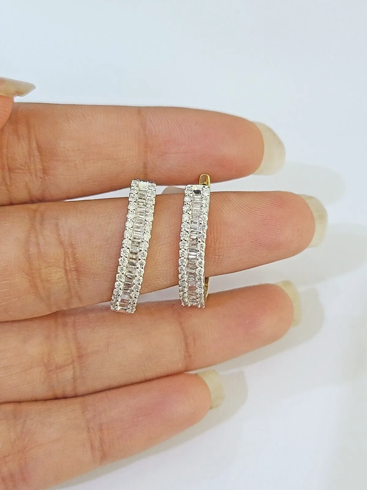 10k Yellow gold Hoops Earring with Real 1.00CT diamond , Women Hoops