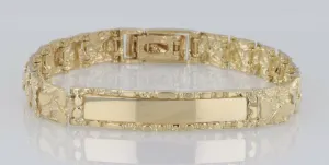 10k Yellow Gold Nugget ID Bracelet Adjustable 8" 9.8mm 22.7 grams