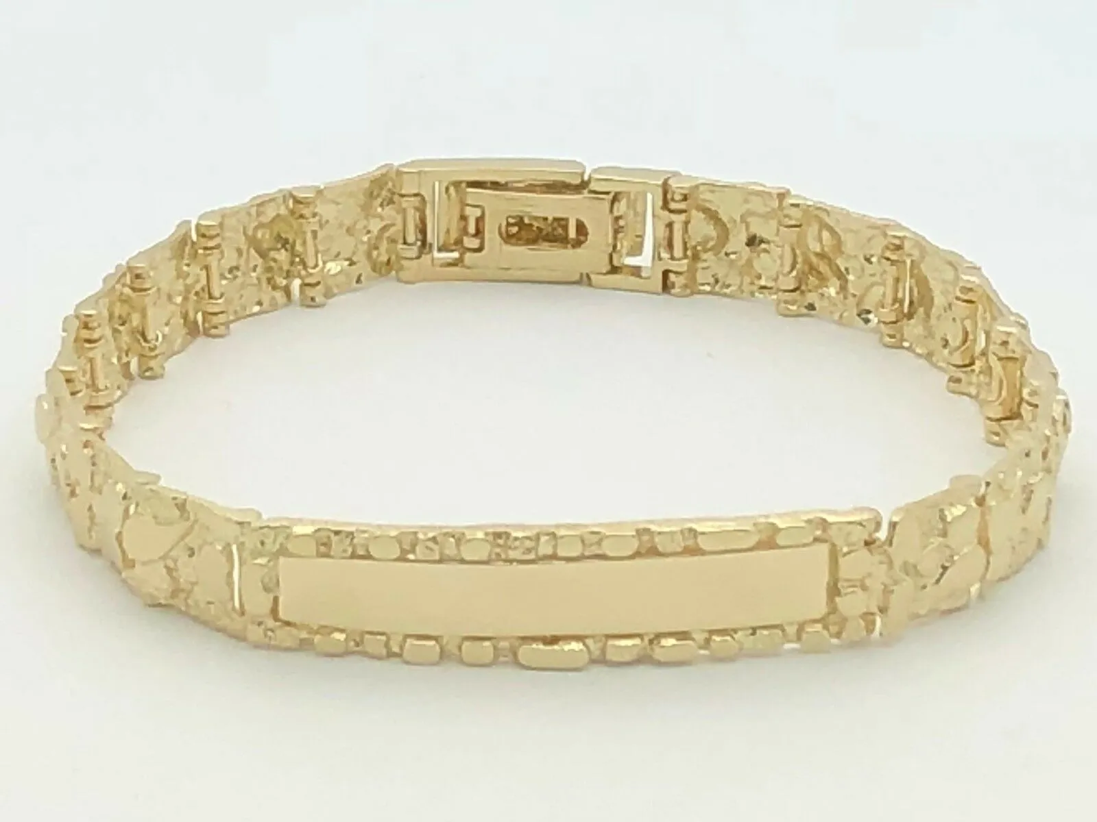 10k Yellow Gold Nugget ID Bracelet Adjustable 8" 9.8mm 22.7 grams
