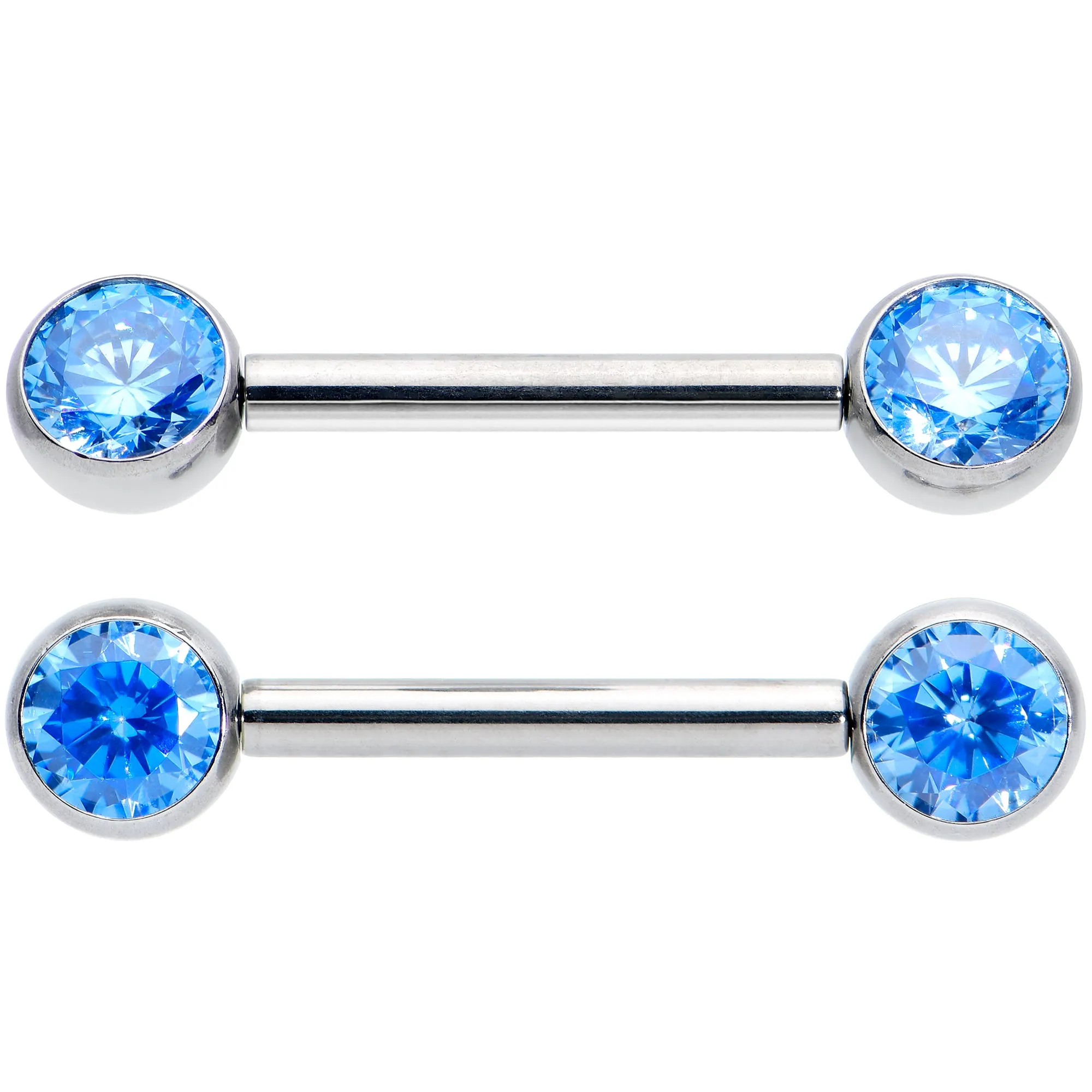 14 Gauge 1/2 Blue CZ Gem G23 Titanium Threadless Nipple Ring Set