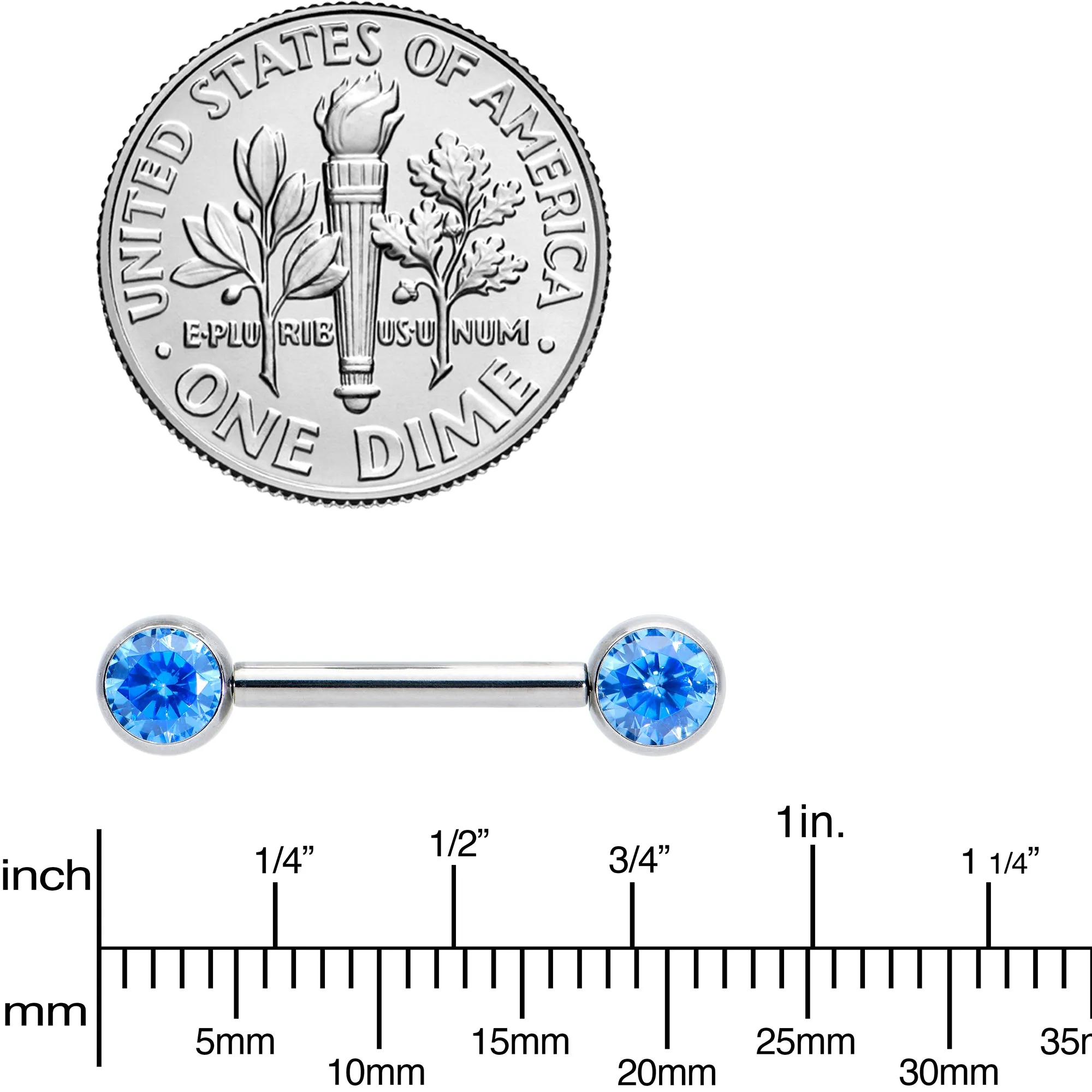 14 Gauge 1/2 Blue CZ Gem G23 Titanium Threadless Nipple Ring Set