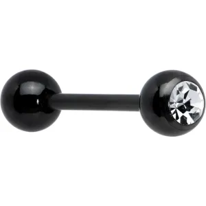 14 Gauge Gem Black Anodized Titanium Barbell Tongue Ring