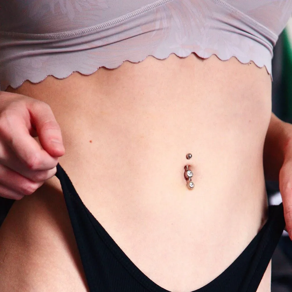 14G 10-16mm Titanium Dangle Round CZ Gem Belly Button Ring