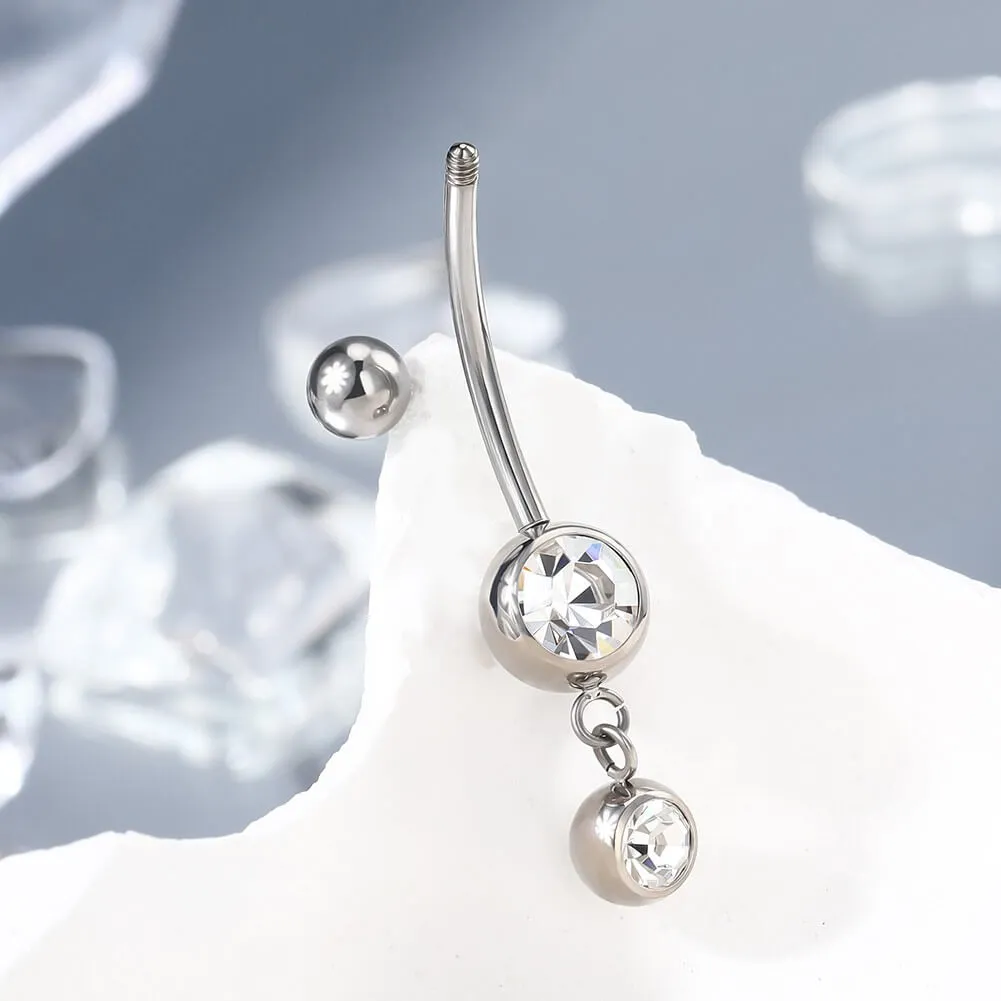 14G 10-16mm Titanium Dangle Round CZ Gem Belly Button Ring