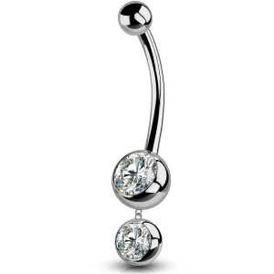 14G 10-16mm Titanium Dangle Round CZ Gem Belly Button Ring