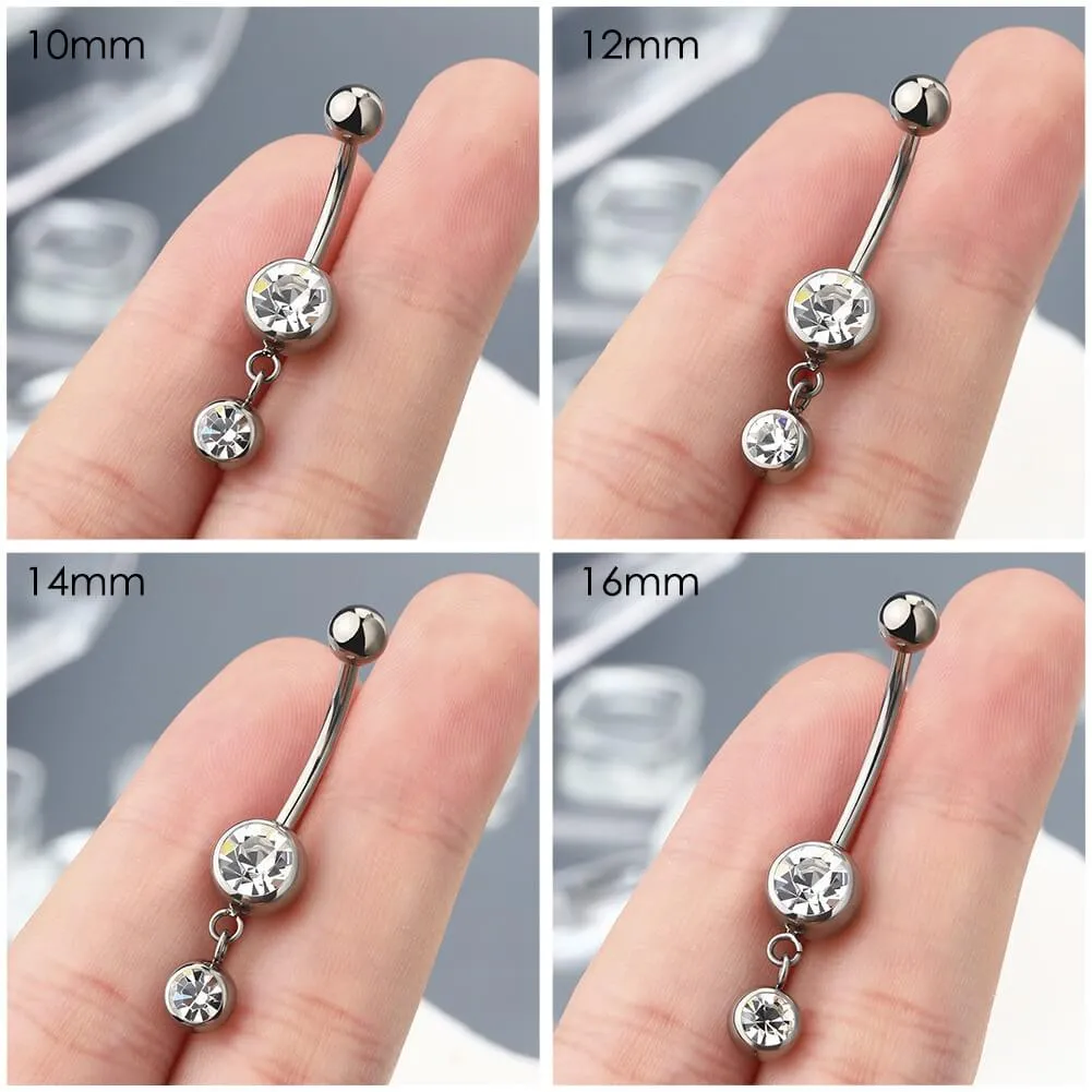 14G 10-16mm Titanium Dangle Round CZ Gem Belly Button Ring