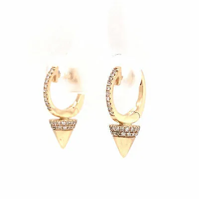 14K Diamond Stud Dangle Huggie Earring Yellow Gold