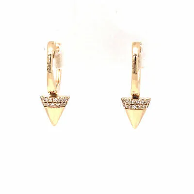 14K Diamond Stud Dangle Huggie Earring Yellow Gold