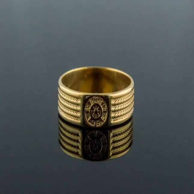 14K Gold Viking Ship's Wheel Ring | Handcrafted Nautical Jewelry
