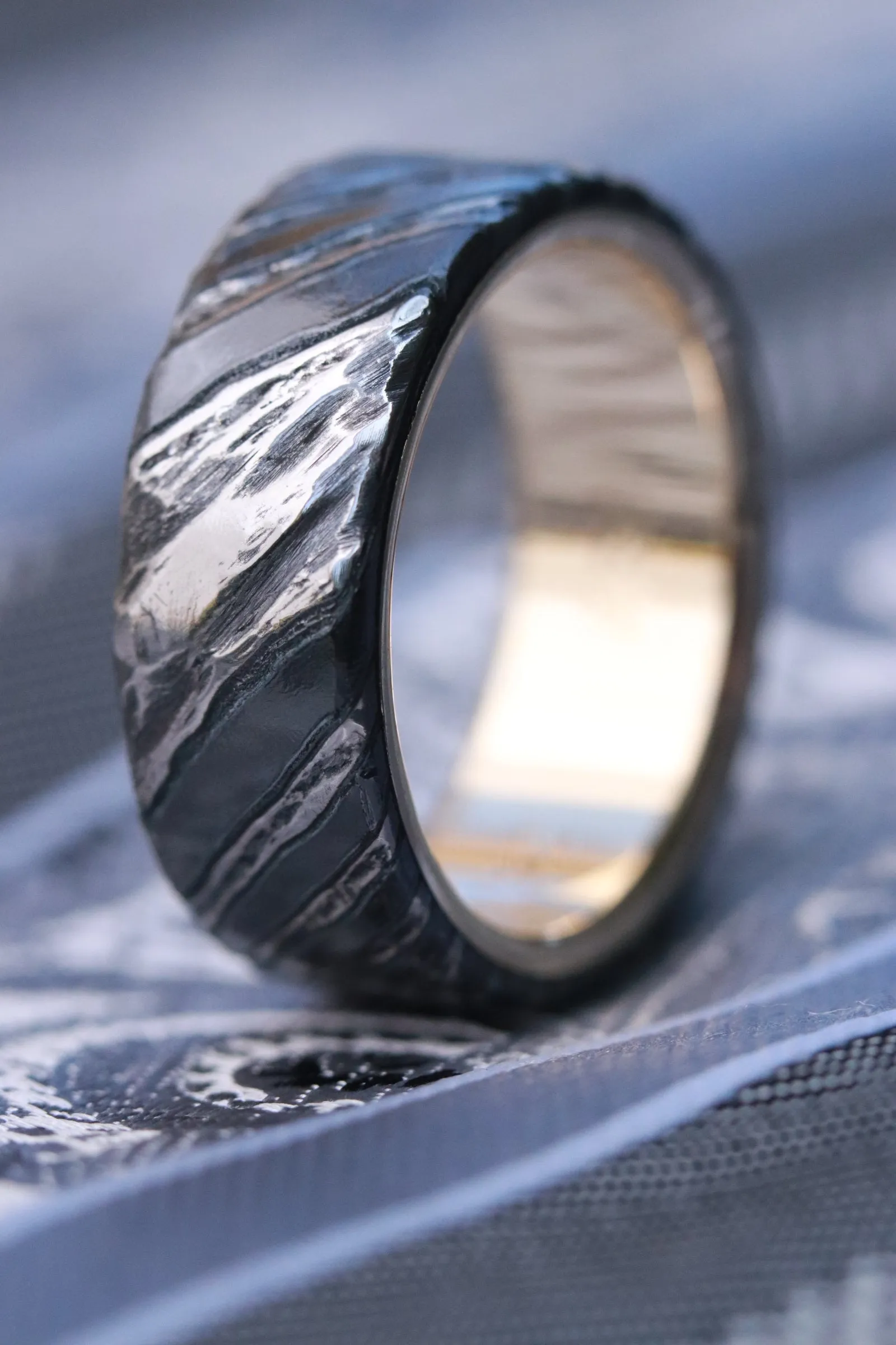 14k or 18k black stone timascus, gold lined