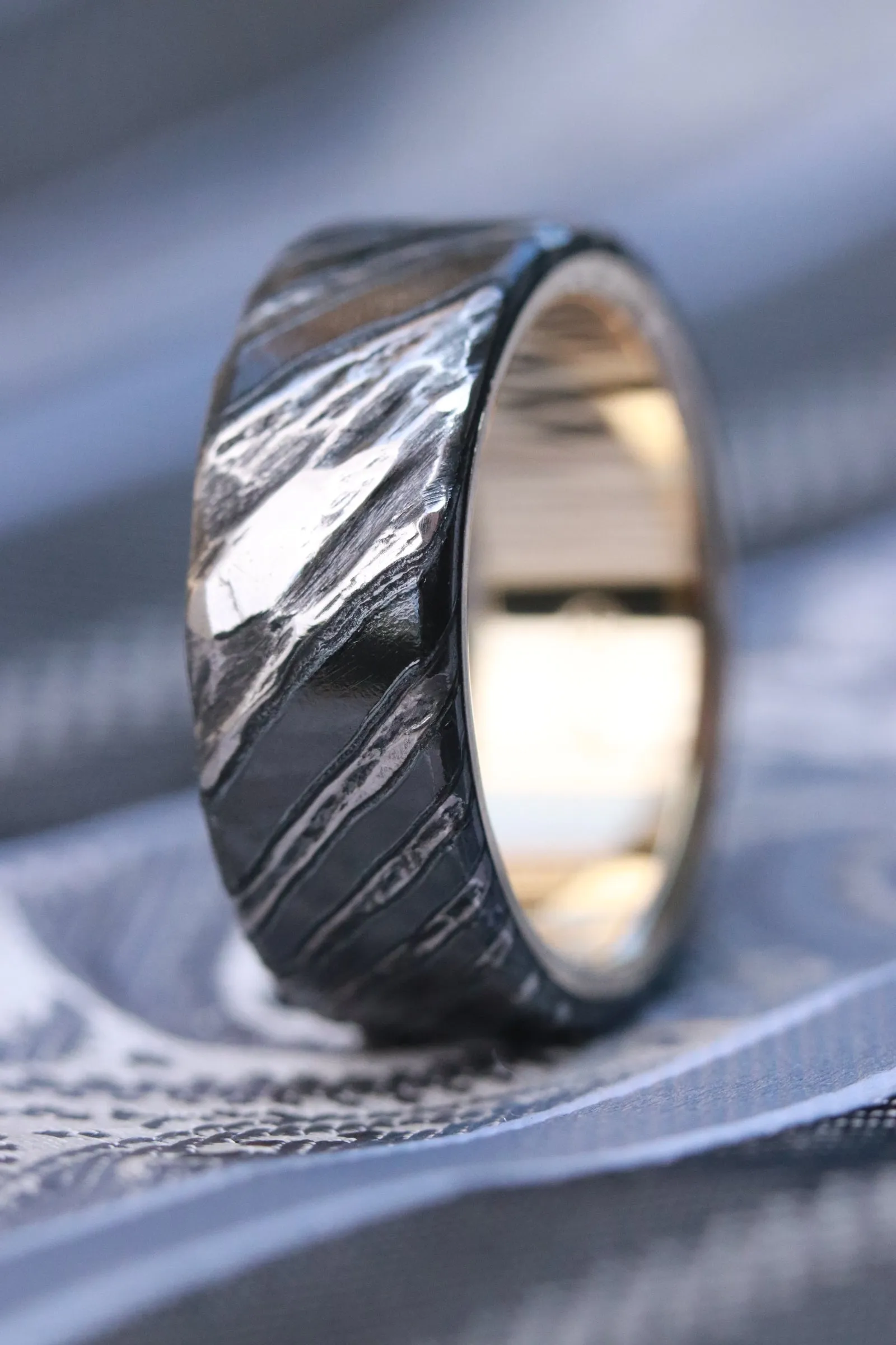 14k or 18k black stone timascus, gold lined