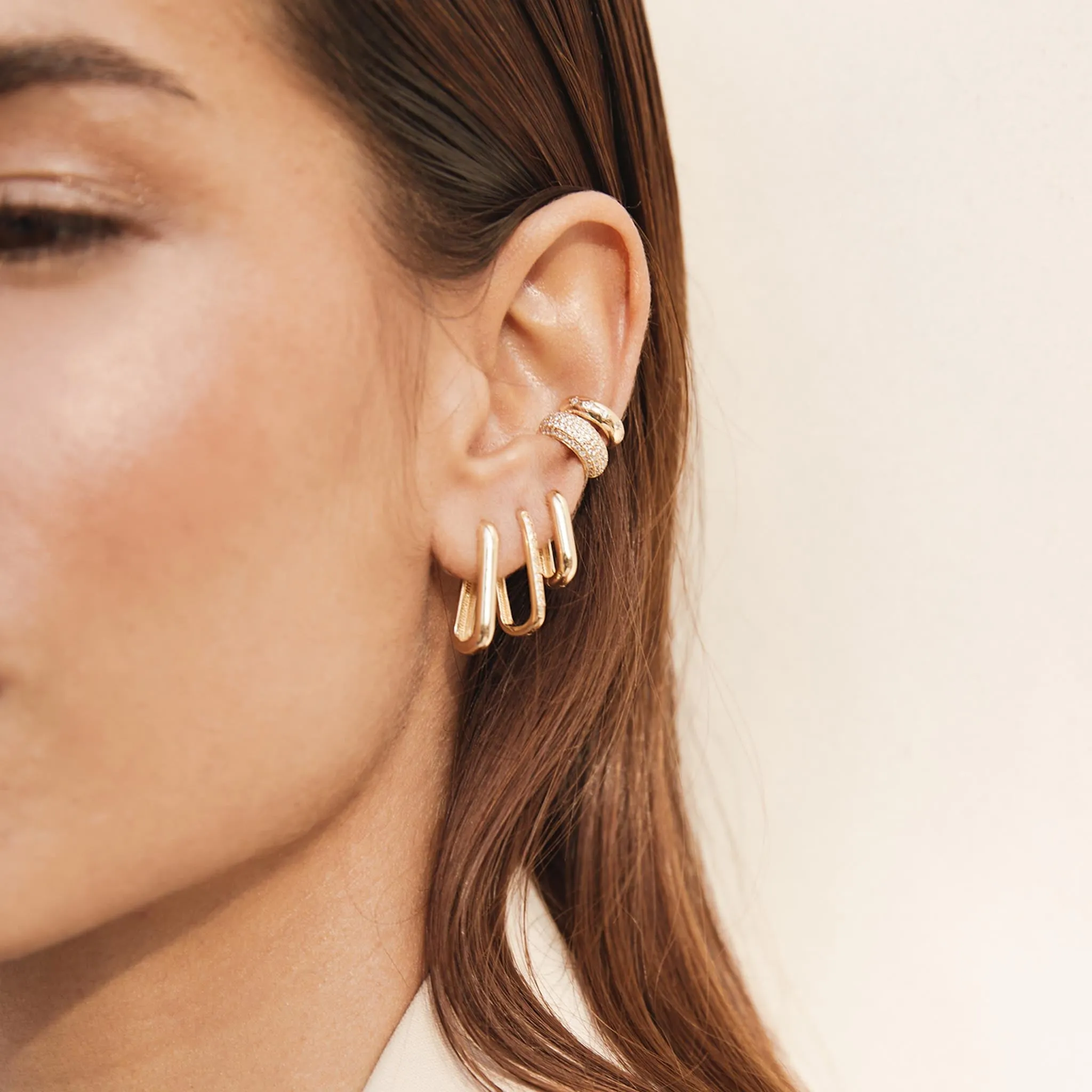 14k Pavé Diamond Thick Large Oval Hinge Hoops
