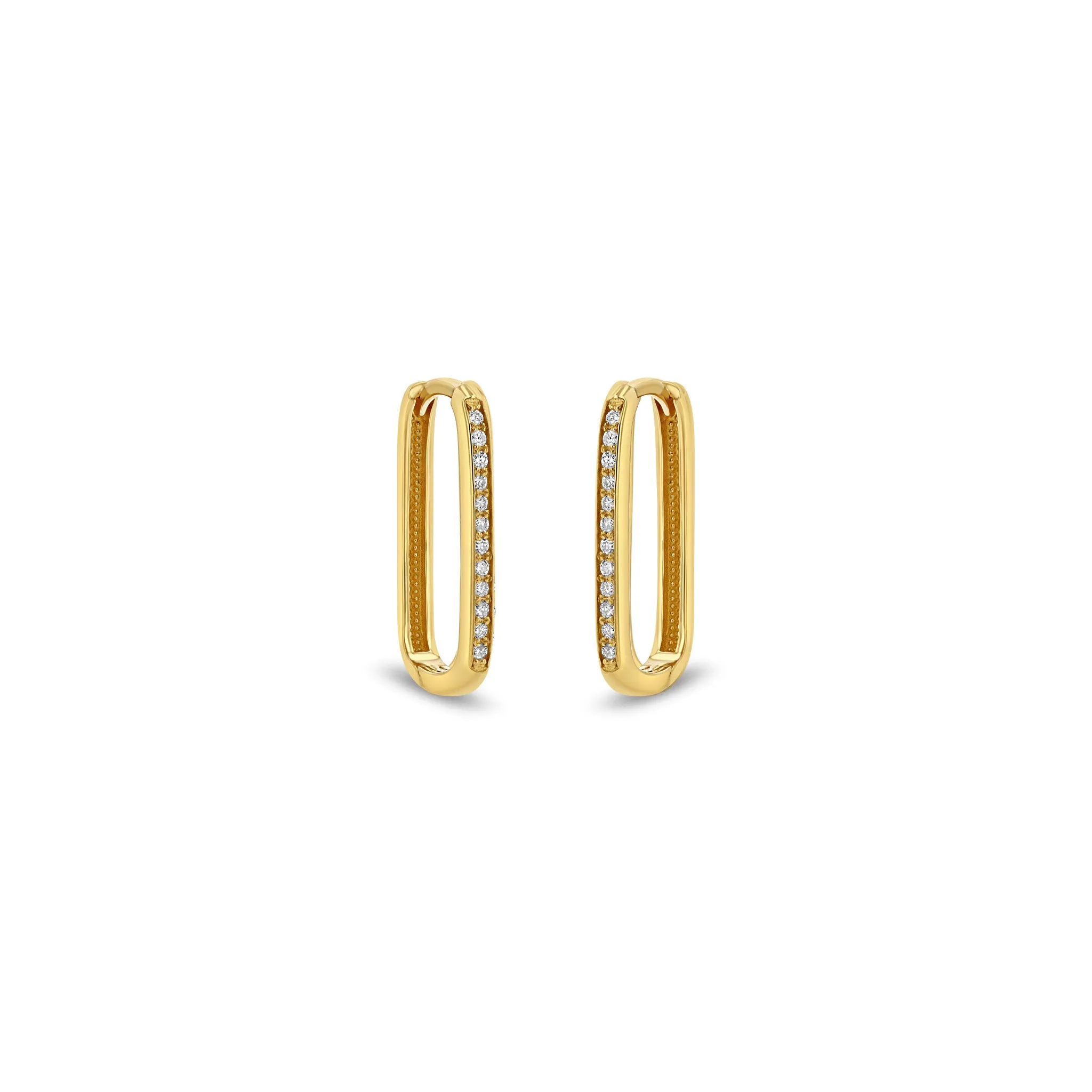 14k Pavé Diamond Thick Large Oval Hinge Hoops