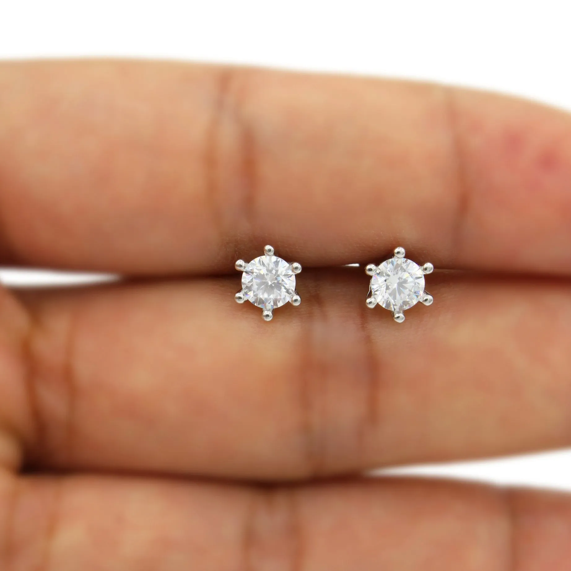 14k White CZ Stud Earrings (6.5MM) JTJ™