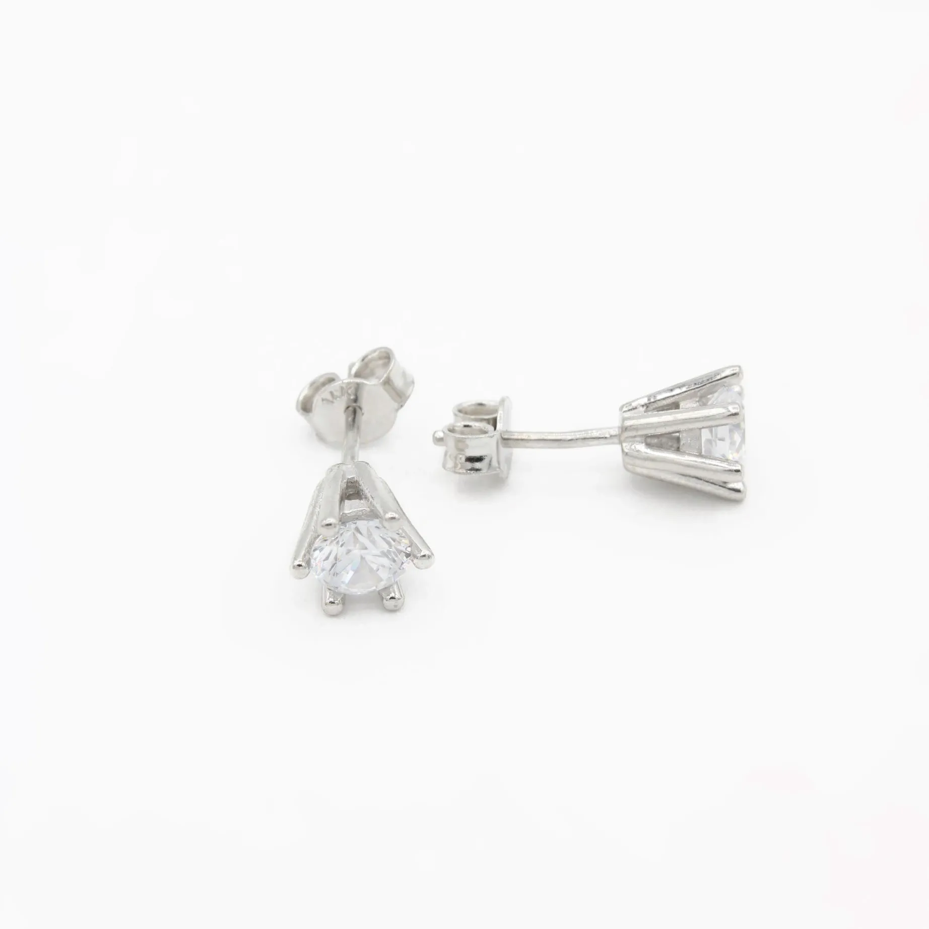 14k White CZ Stud Earrings (6.5MM) JTJ™