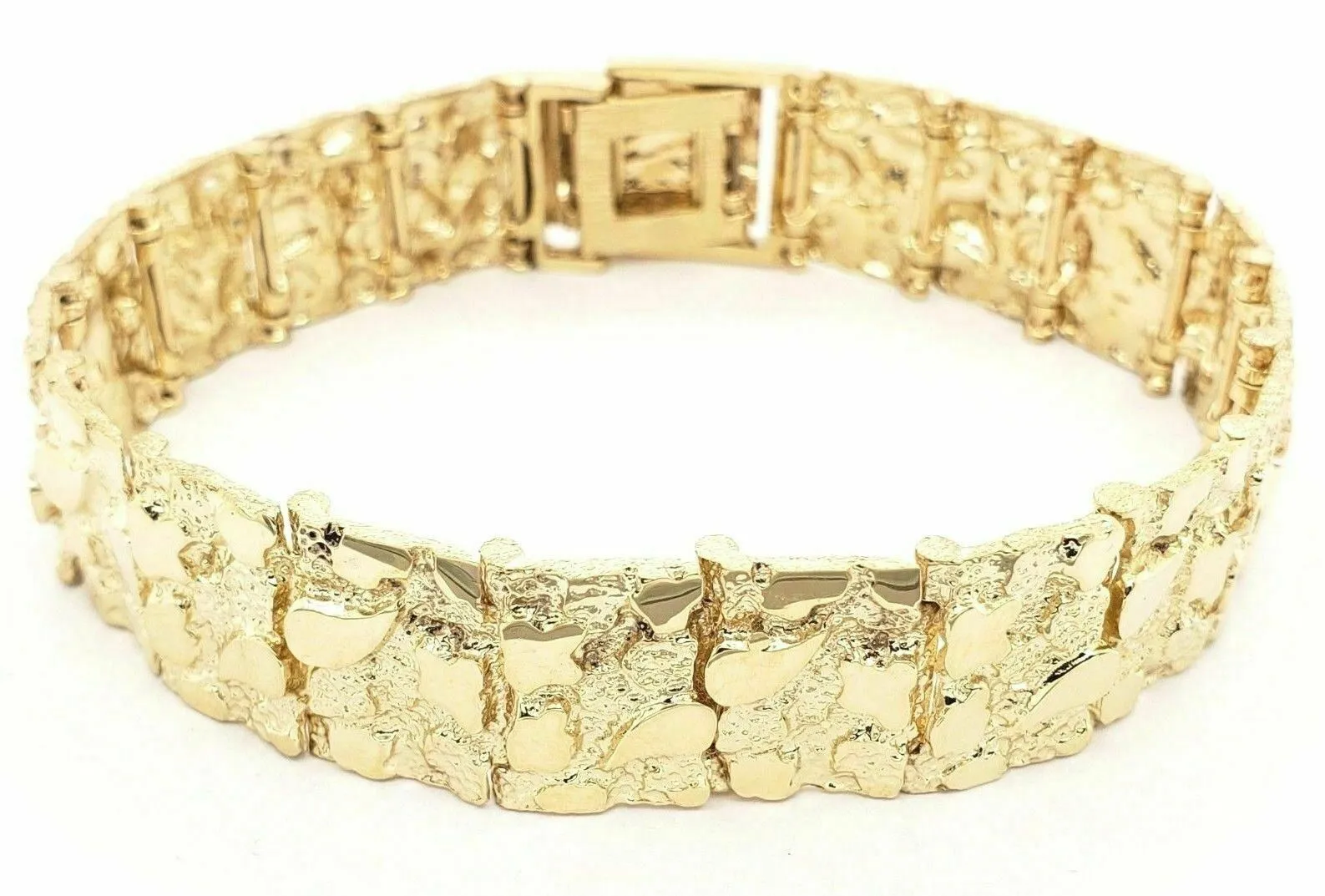 14k Yellow Gold Nugget Bracelet Adjustable 7" - 7.5" 15.5mm 36.5 grams