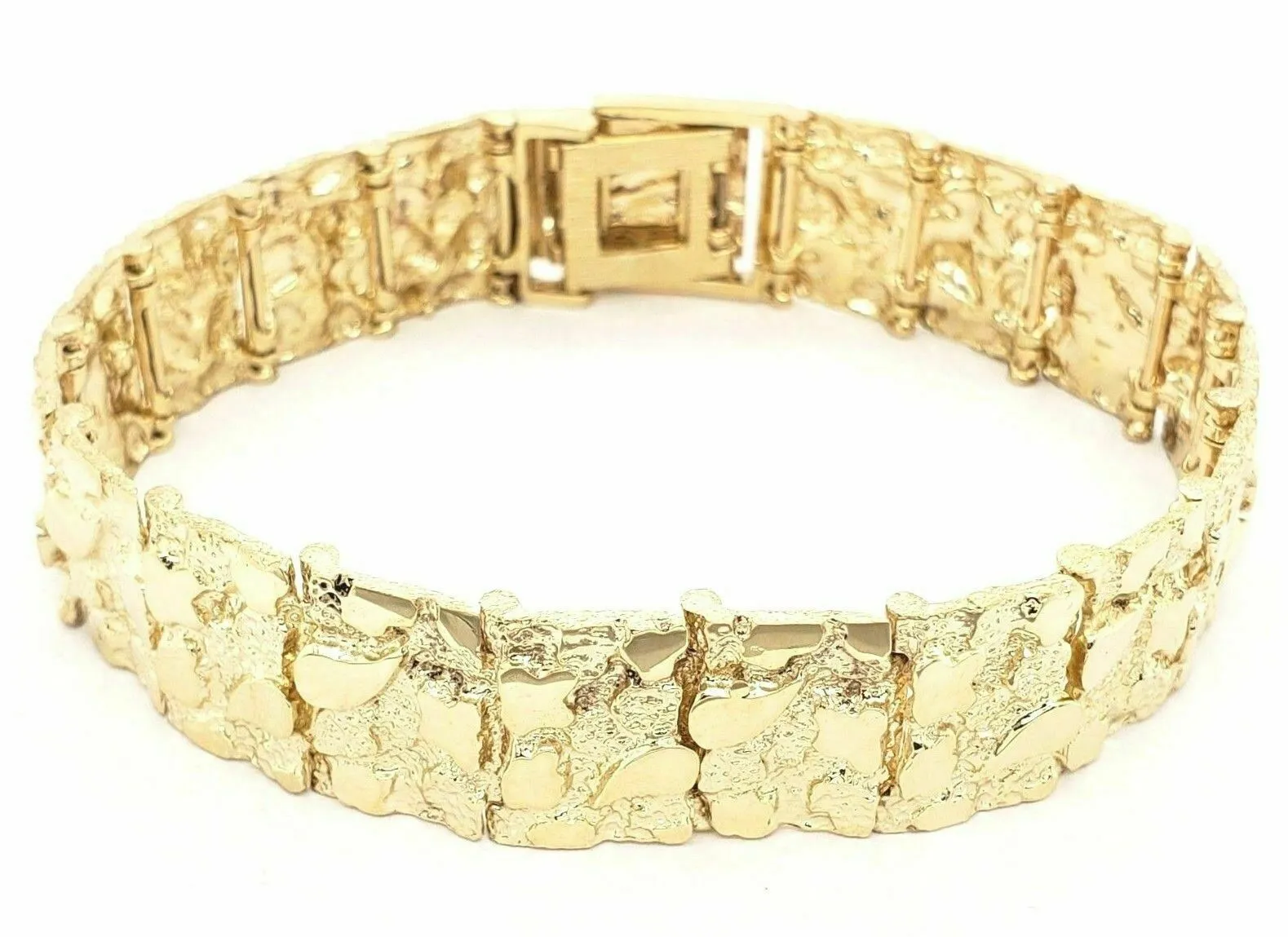 14k Yellow Gold Nugget Bracelet Adjustable 7" - 7.5" 15.5mm 36.5 grams