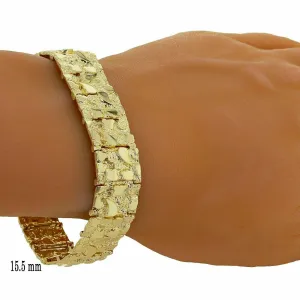 14k Yellow Gold Nugget Bracelet Adjustable 7" - 7.5" 15.5mm 36.5 grams