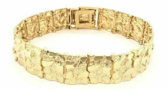 14k Yellow Gold Nugget Bracelet Adjustable 7" - 7.5" 15.5mm 36.5 grams