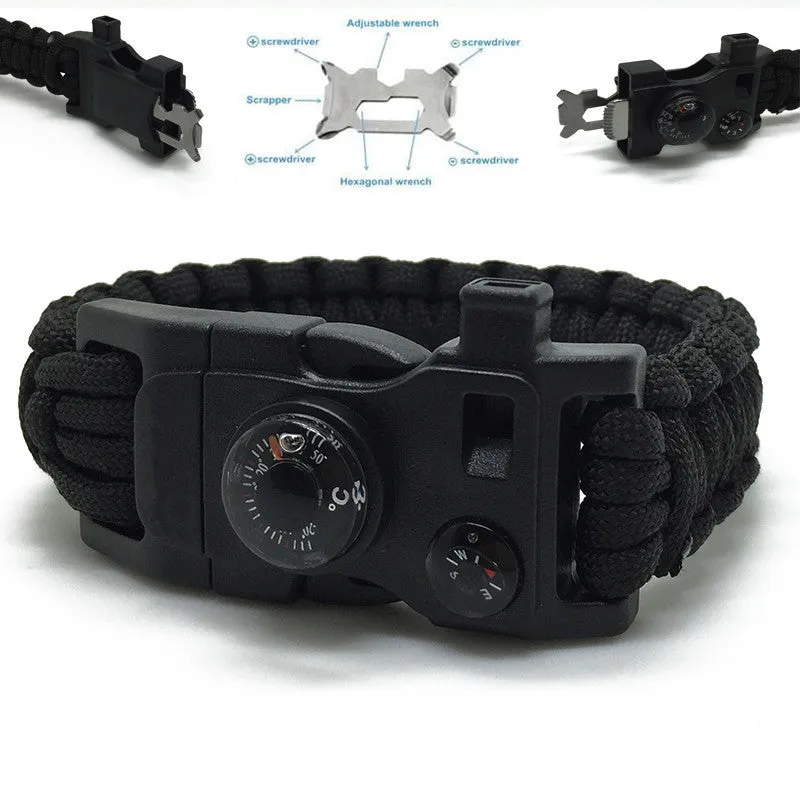 15in1 Outdoor Camping Men Rescue Paracord Parachute Cord Wristbands Emergency Rope Survival Kits Flint Scraper Whistle Buckle