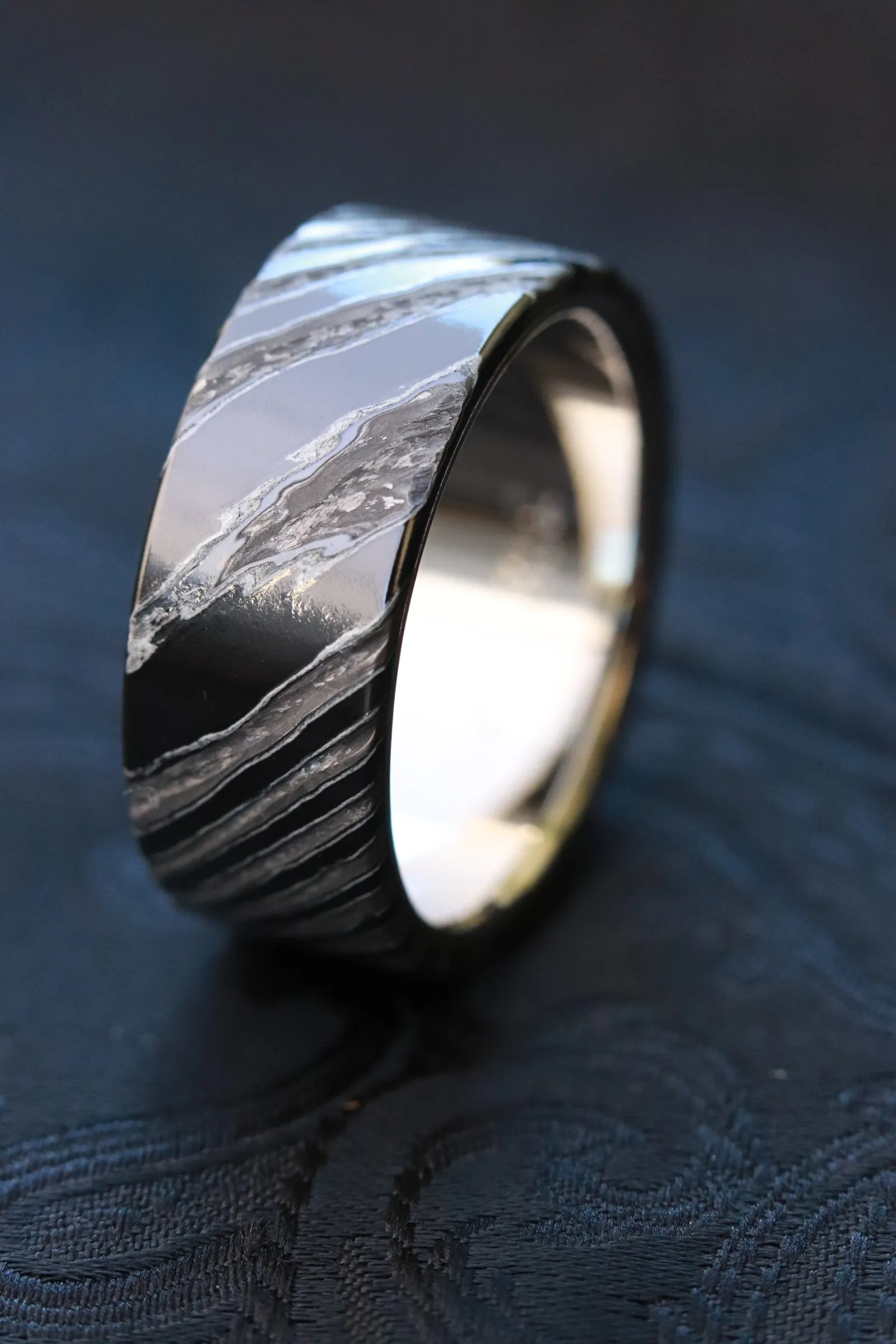 18k black stone timascus, gold lined