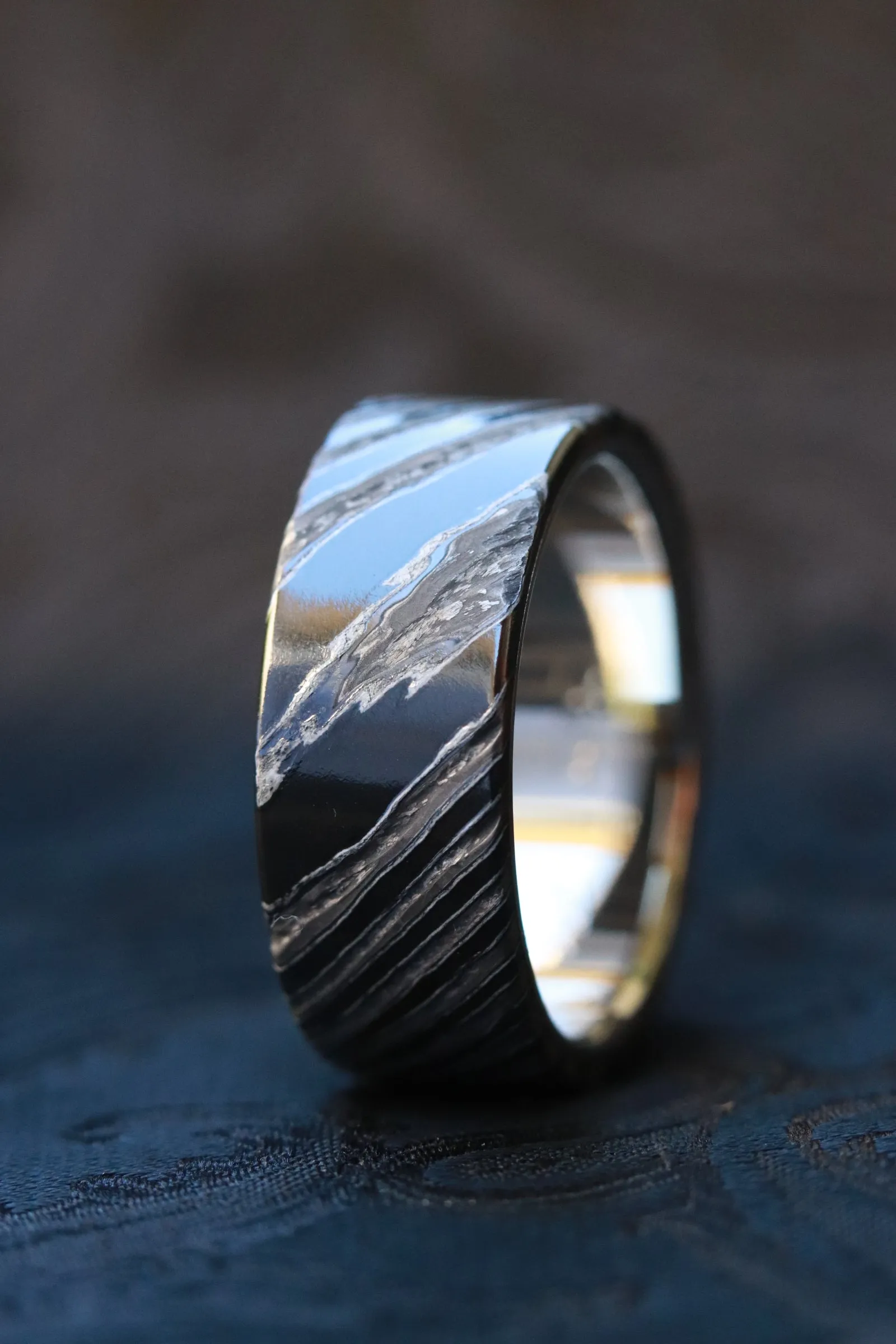 18k black stone timascus, gold lined