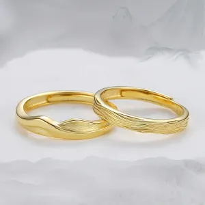18k Gold Plated 999 Sterling Silver Mountain & Sea Couple Rings