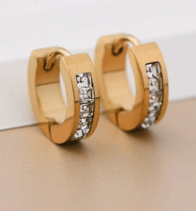 18K Gold Stone Hoop Earrings
