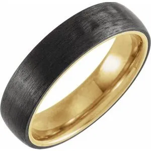 18K Yellow Gold PVD Titanium & Carbon Fiber 6 mm Half Round Band Size 13.5