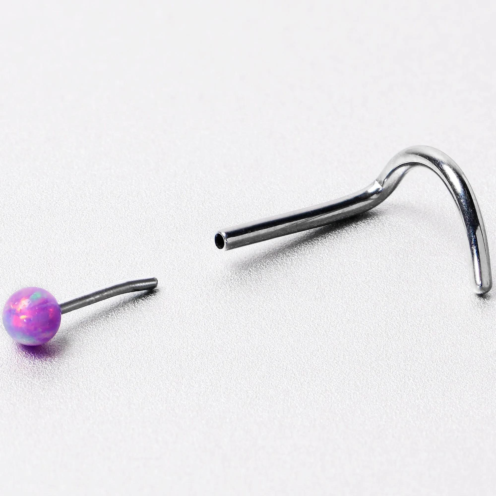 20 Gauge 1/4 Purple Synth Opal G23 Titanium Threadless Left Nose Screw