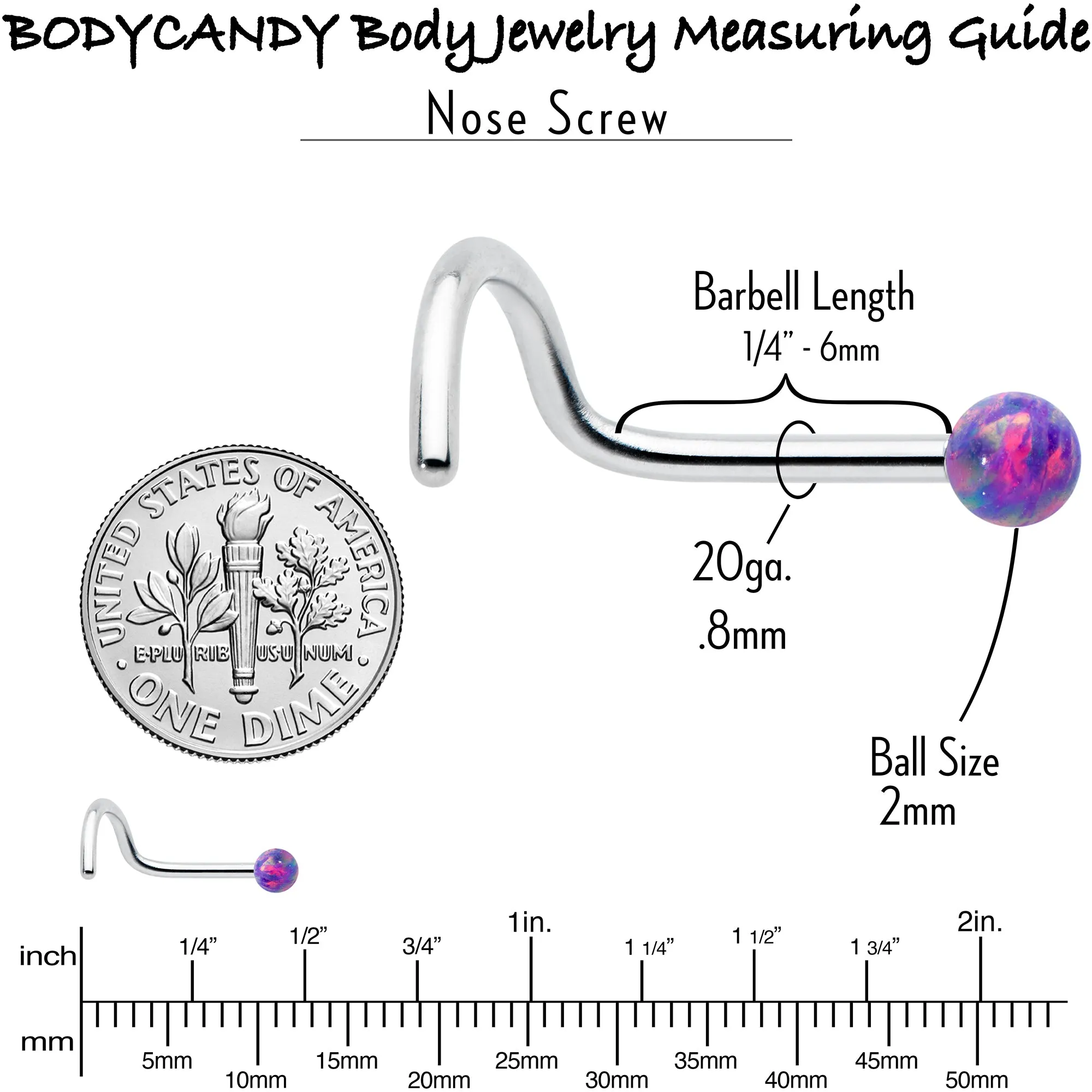 20 Gauge 1/4 Purple Synth Opal G23 Titanium Threadless Left Nose Screw