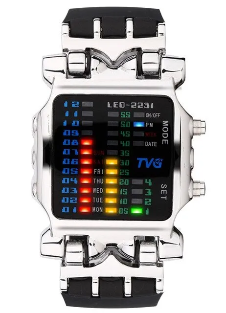 2018 new brand TVG Rubber Band waterproof cool geek LED Digital Sports Watches Black Men Luxury Fashion Binary Gift Clock Watch