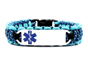 275 Paracord Medical Alert Bracelet for Kids & Adults – Custom Engraved Stainless Steel ID Tag w/ Blue Medical Symbol