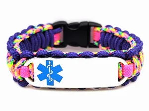 275 Paracord Medical Alert Bracelet for Kids & Adults – Custom Engraved Stainless Steel ID Tag w/ Ocean Blue Medical Symbol