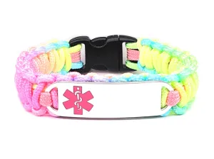 275 Paracord Medical Alert Bracelet for Kids & Adults – Custom Engraved Stainless Steel ID Tag w/ Pink Medical Symbol