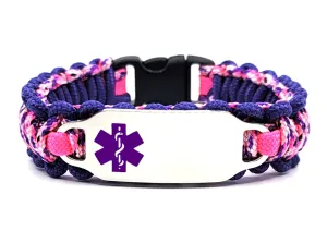 275 Paracord Medical Alert Bracelet for Kids & Adults – Custom Engraved Stainless Steel ID Tag w/ Purple Medical Symbol