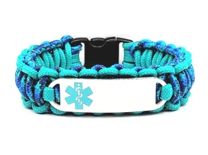275 Paracord Medical Alert Bracelet for Kids & Adults – Custom Engraved Stainless Steel ID Tag w/ Teal Medical Symbol