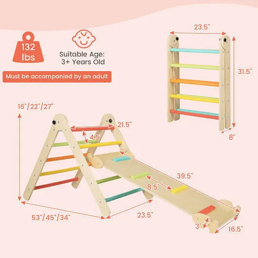 3-in-1 Climbing Set Foldable and Adjustable Kids Triangle Set-Multicolor - Color