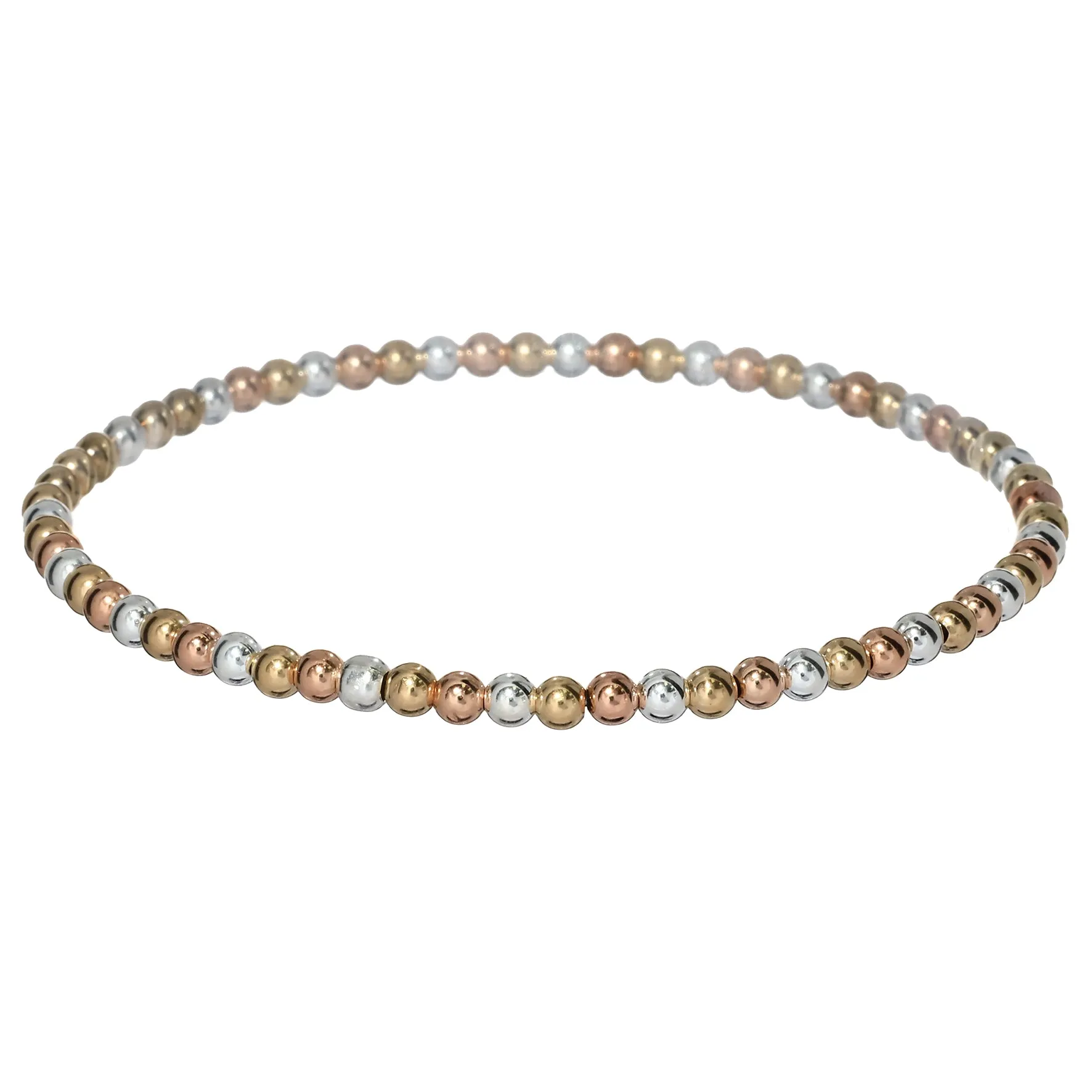 3-TONE 3mm | Yellow and Rose Gold Filled and Silver Classic Beads Bracelet