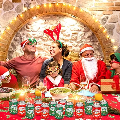 36 Pcs Christmas Neoprene Bottle Insulator Sleeve Christmas Silicone Bracelets Set Includes 12 Team Naughty & Nice Beer Can Coolers Sleeves Drink Holders 24 Christmas Wristbands Christmas Party Favors
