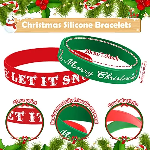 36 Pcs Christmas Neoprene Bottle Insulator Sleeve Christmas Silicone Bracelets Set Includes 12 Team Naughty & Nice Beer Can Coolers Sleeves Drink Holders 24 Christmas Wristbands Christmas Party Favors