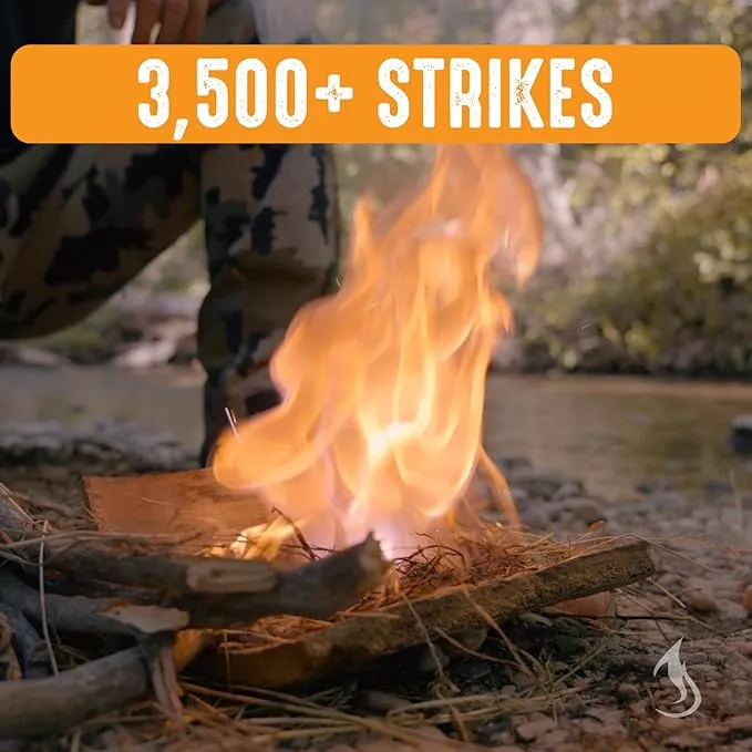 3" Ferro Rod Fire Starter Survival Tool | 3,500  Strikes, High Visibility Paracord Lanyard, Windproof & Waterproof Flint and Steel, Camping and Survival Fire Starter