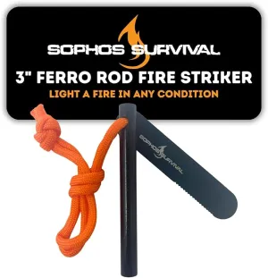 3" Ferro Rod Fire Starter Survival Tool | 3,500  Strikes, High Visibility Paracord Lanyard, Windproof & Waterproof Flint and Steel, Camping and Survival Fire Starter