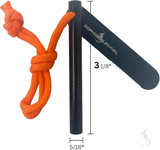 3" Ferro Rod Fire Starter Survival Tool | 3,500  Strikes, High Visibility Paracord Lanyard, Windproof & Waterproof Flint and Steel, Camping and Survival Fire Starter