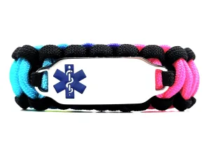 550 Paracord Medical ID Bracelet – Personalized Engraved Stainless Steel ID Tag w/ Blue Medical Symbol
