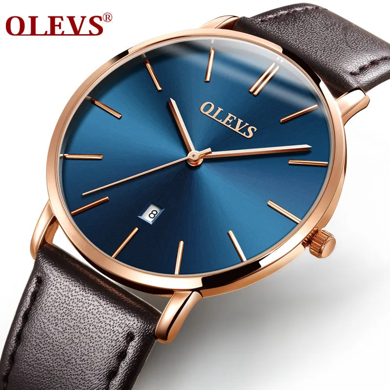 60%OFF OLEVS Men Ultra thin Watches Quartz Mens Watch Top Brand Luxury Auto Date Business Waterproof Leather Sports Wristwatch