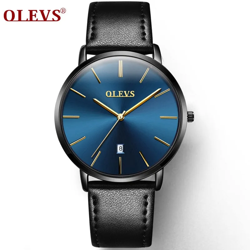 60%OFF OLEVS Men Ultra thin Watches Quartz Mens Watch Top Brand Luxury Auto Date Business Waterproof Leather Sports Wristwatch