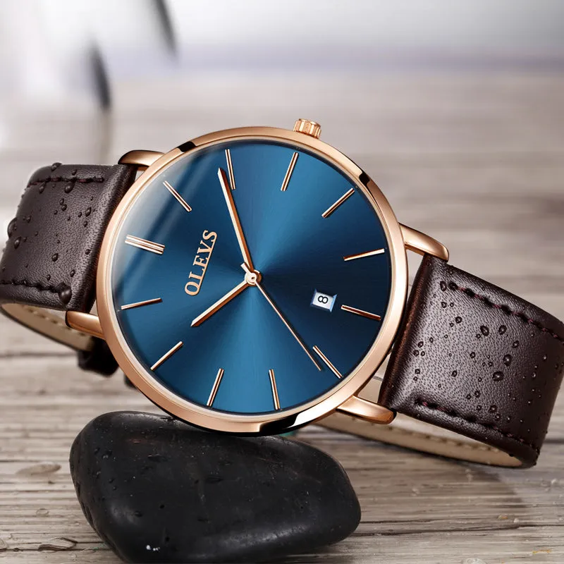 60%OFF OLEVS Men Ultra thin Watches Quartz Mens Watch Top Brand Luxury Auto Date Business Waterproof Leather Sports Wristwatch